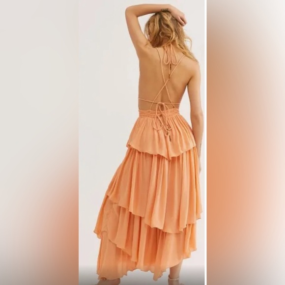 RARE - Free People Drop Dead Beauty Orange Halter Maxi Dress - Picture 5 of 5